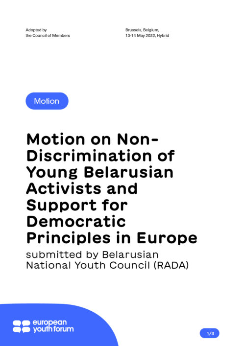 220520 M NON DISCRIMINATION OF YOUNG BELARUSIAN ACTIVISTS AND SUPPORT FOR DEMOCRATIC PRINCIPLES IN EUROPE